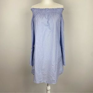 10 Crosby Derek Lam Off The Shoulder Dress Blue & White Stripes 100% Cotton Sz 4